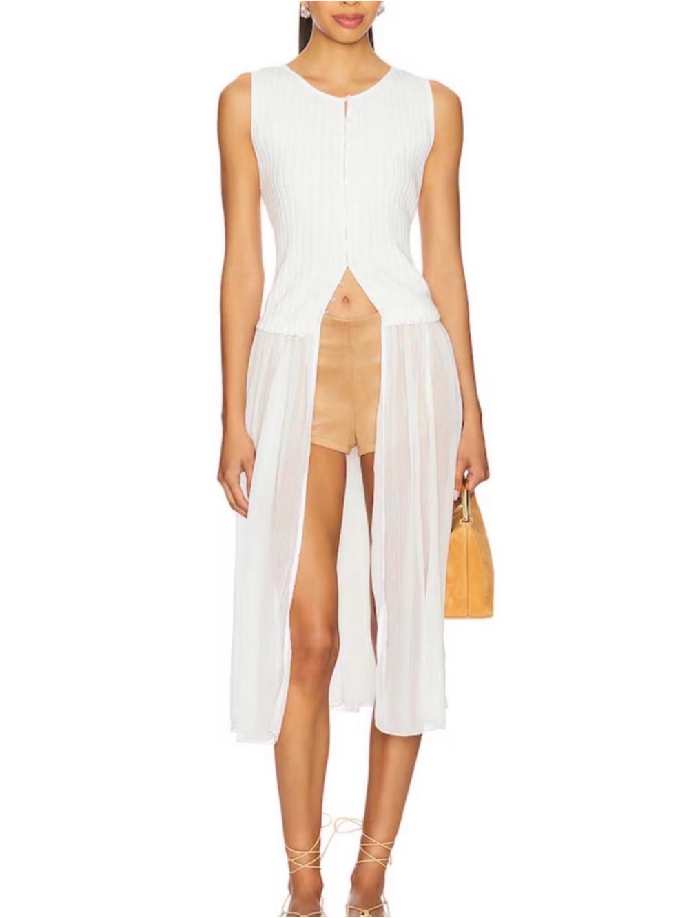 Free People Large White Sleeveless Long Split Duster Tunic NWT